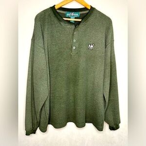 Big Dogs Vintage 90s Olive Long Sleeve Waffle Knit Thermal Henley Mens Size XL